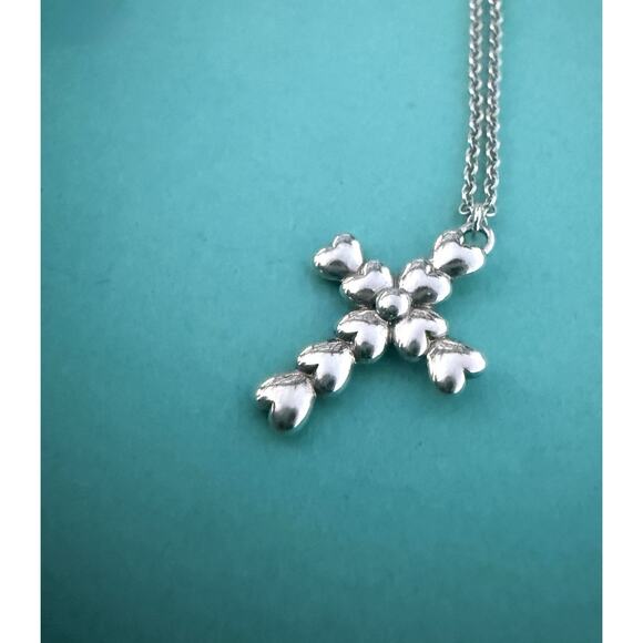 Tiffany & Co . Sterling Silver Paloma Picasso Heart Cross Necklace Pendant 16” - Picture 1 of 9